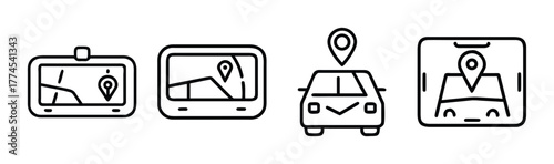 Gps navigation tracking icons set in line style
