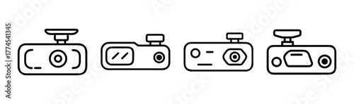 Four distinct dash camera outline icons set