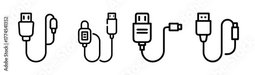 Universal serial bus connector cables icon set