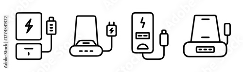 Electronic device charging and power icon set