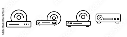 Outline icons set of dvd player and media disk