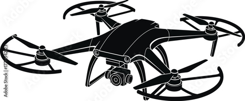 Quadcopter drone with a camera vector illustration icon silhouette 