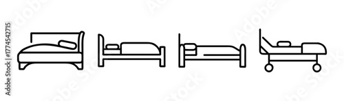 Simple line art bed icon for sleep and rest related graphics