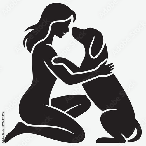 Silhouette of a Woman Embracing Her Dog