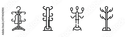 Modern vector coat rack illustration with hooks for hanging clothes and accessories