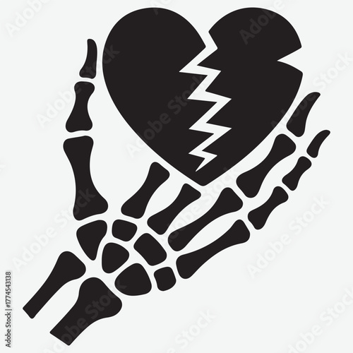 Skeleton Hand Holding a Broken Heart Icon