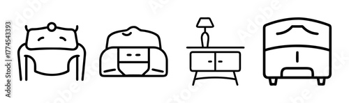 Minimalist line art illustration of a modern hutch furniture piece vector graphic
