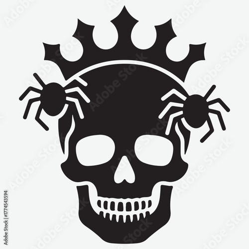 Spooky Skull with Crown and Spiders - Halloween Icon