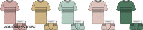 Assortment of Men's T-Shirts and Boxers A Style Guide with Five Color Variations for Apparel and Clothing