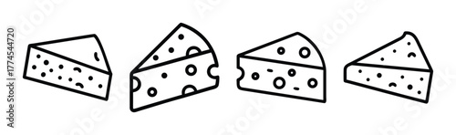 Four hand drawn cheese wedges with holes delightful food elements for your projects