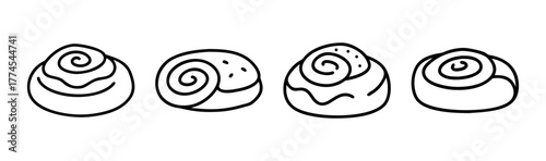 Hand drawn cinnamon rolls row delicious pastry swirls baked goods breakfast treat