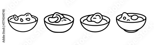 Four bowls of delicious clam chowder soup awaiting enjoyment art graphic