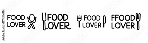 Food lover text icons fork knife utensil symbol designs typography