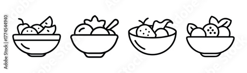 Collection of hand drawn fruit salad bowls and ice cream cones a delicious mix