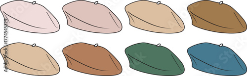 Collection of Flat Caps in Various Earth Tones and Shades of Brown, Green, and Blue