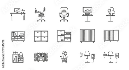 interior design elements line drawing style furniture and decor for websites layouts and presentations symbolizing modern design and style