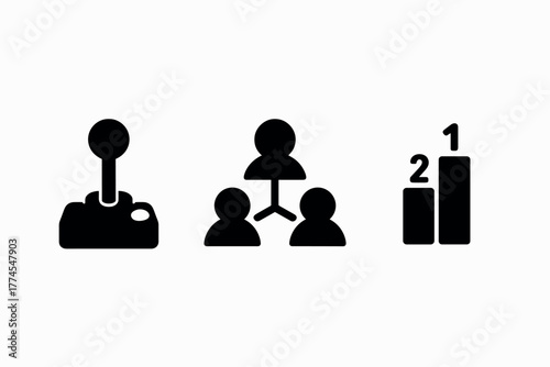 Game controller, team structure, and ranking symbols in silhouette style