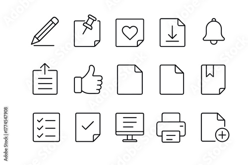 Minimalist linear icon set for office and communication themes