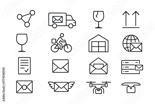 Minimalist mail and delivery icons for logistics and communication