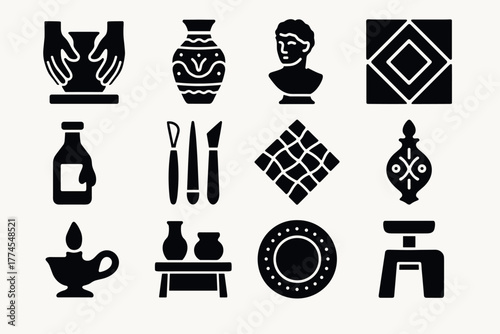 Elegant collection of artistic crafts and tools featuring pottery and sculpture designs
