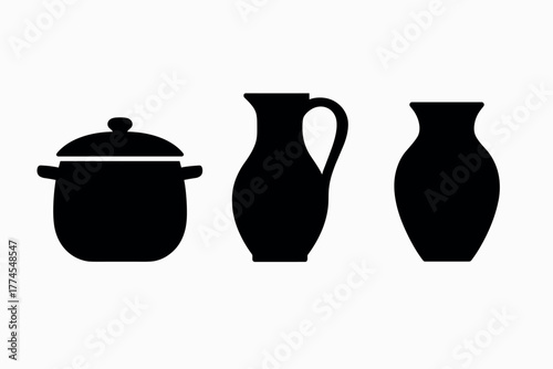 Silhouette of kitchenware pot, pitcher, and vase in minimalist design