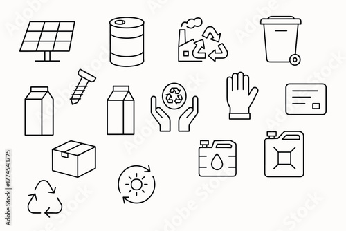 Minimalist ecofriendly icons for recycling and sustainability concepts