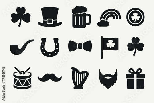 Classic irish symbols in minimalist silhouette design for celebrations and festivals