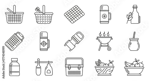 picnic essentials basket with blanket grill fruits and drinks for outdoor barbecue gathering illustrating leisure summertime and family fun