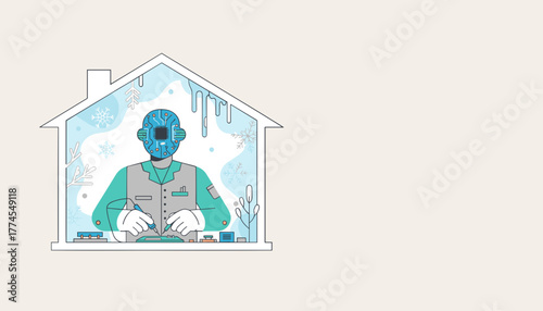 AI technician repairs home electronics during freezing winter weather