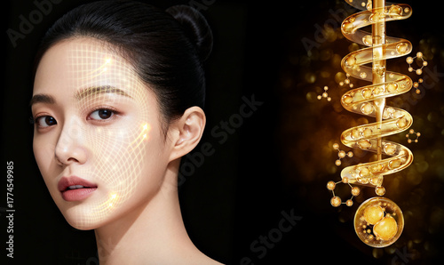 face treatment concept, gold molecule