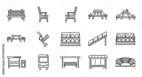 city furniture icons bus stop bench picnic table stadium seating for urban design promoting community spaces streetscapes parks gathering places.