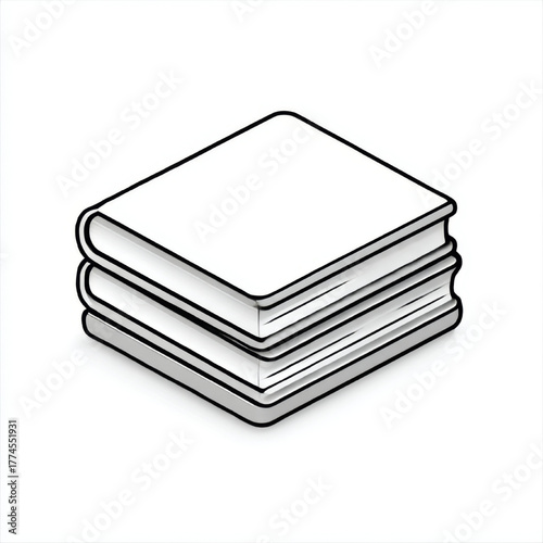 Stack of books icon in line art style, black and white, representing education, reading, and knowledge