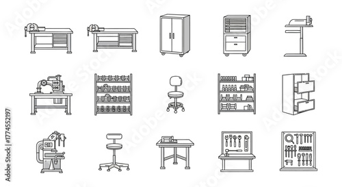 workshop equipment illustrating a workshop storage solutions and tools in an organized setting for industrial design and engineering projects.