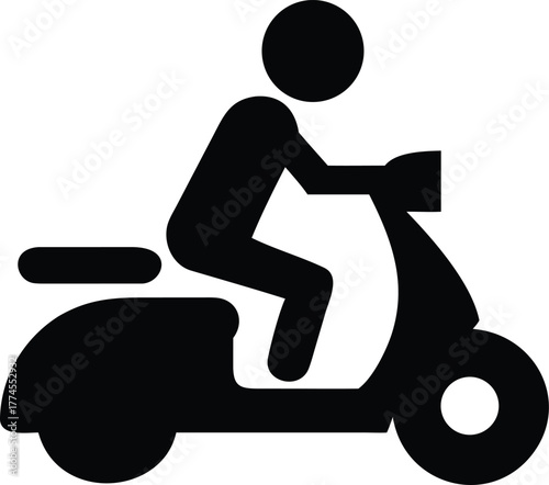 Courier Driving Scooter with Helmet Fast Delivery Silhouette Vector