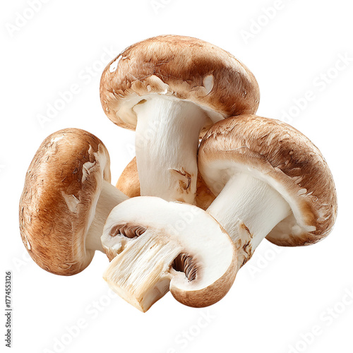 Fresh champignon mushrooms isolated on transparent background