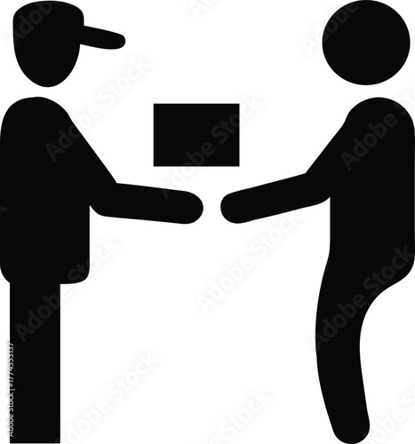 Customer Receiving Delivery from Courier Silhouette Vector