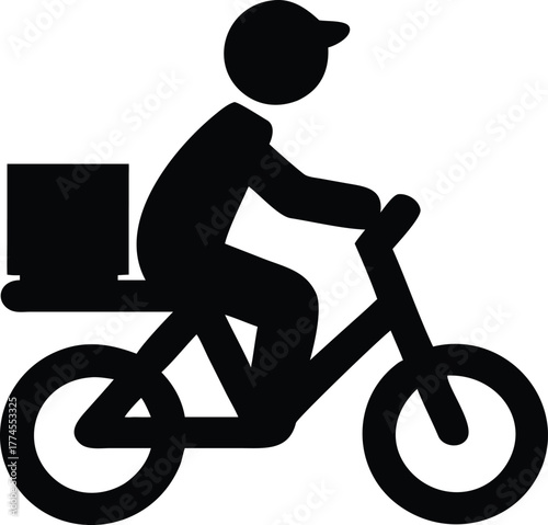 Delivery Person Riding Electric Bike with Parcel Box Silhouette Vector