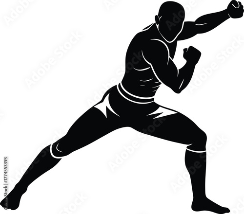 Black Silhouette of a Fighter in a Defensive Stance