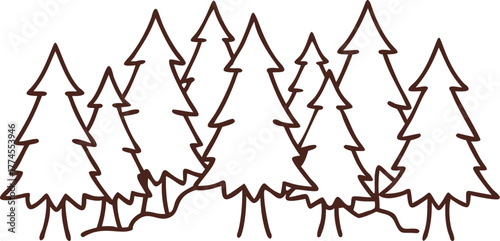 Hand-drawn pine tree forest vector illustration
