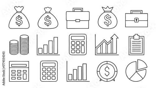 Set of business and finance icons simple line illustration for web and mobile app design isolated on white background