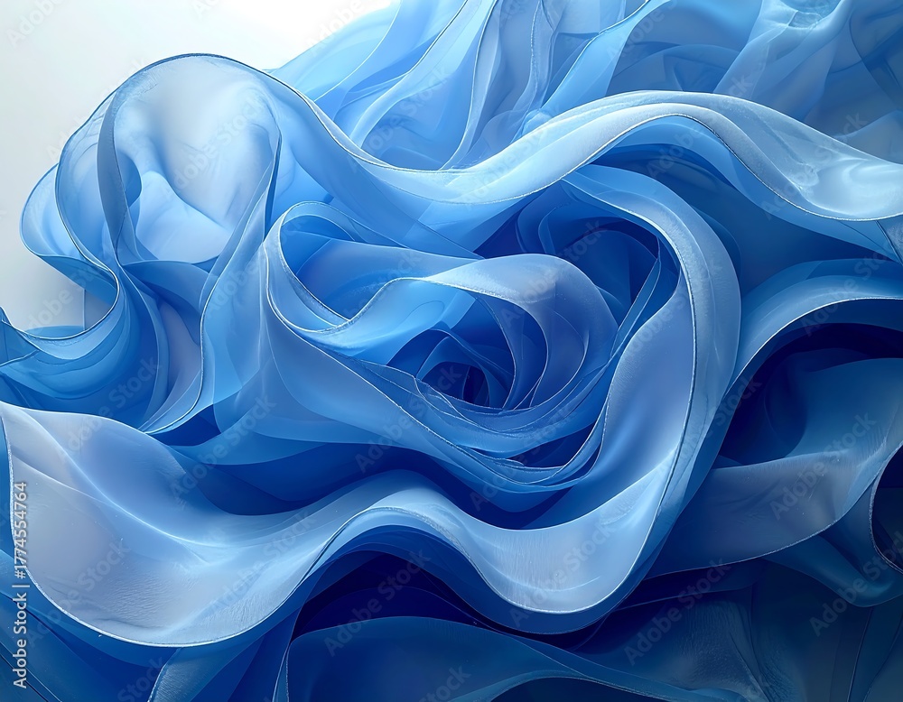 Fototapeta premium Abstract swirling layers of light blue fabric creating a sense of movement and flow