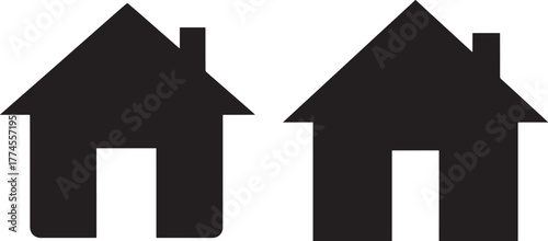 Two identical house icons in black silhouette