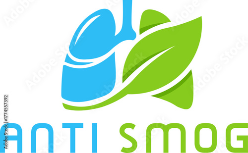 Lung health illustration displays blue lung and green leaf for anti-smog campaign on a black background