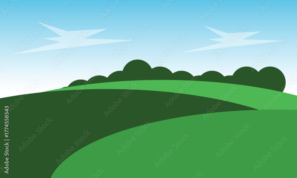 Obraz premium Simple Flat Design Green Hill Landscape Background