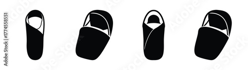 Four different angles of a cozy black baby swaddle blanket for newborn comfort and sleep