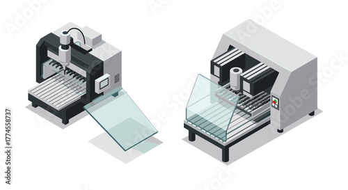 Isometric industrial cnc machines with open and closed guard