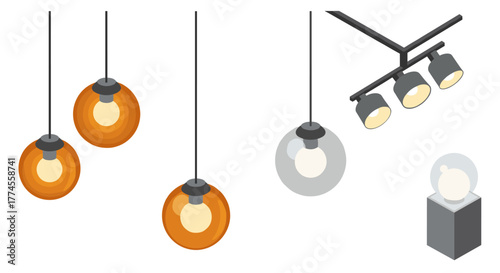 Modern lighting fixtures with spherical and spotlight designs