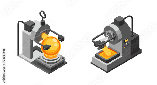 Isometric machines with molten metal in modern industrial setting