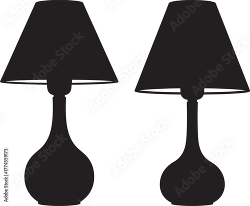 Two identical table lamps in silhouette