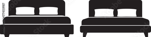 Two identical bed silhouettes with pillows silhouette
